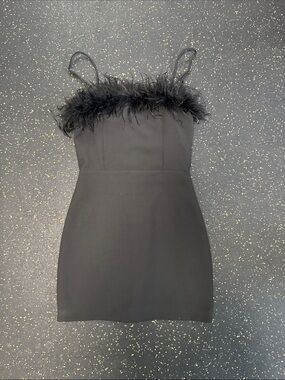 Edikted Black Feather-Trim Mini Dress with Spaghetti Straps
